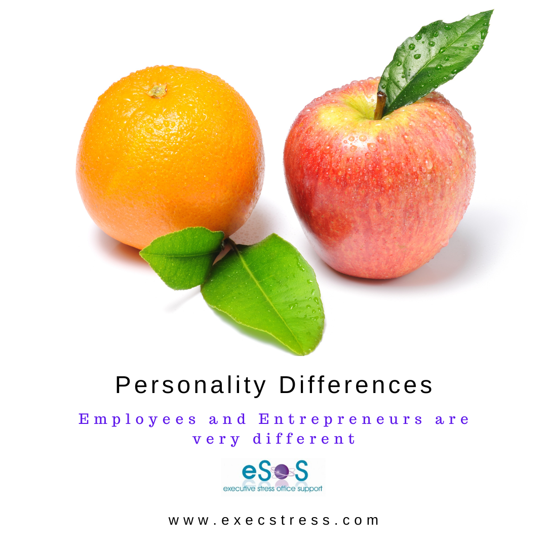Image alt text: Visual representation of contrasting personalities between employees and entrepreneurs. Discover insights at ExecStress.com